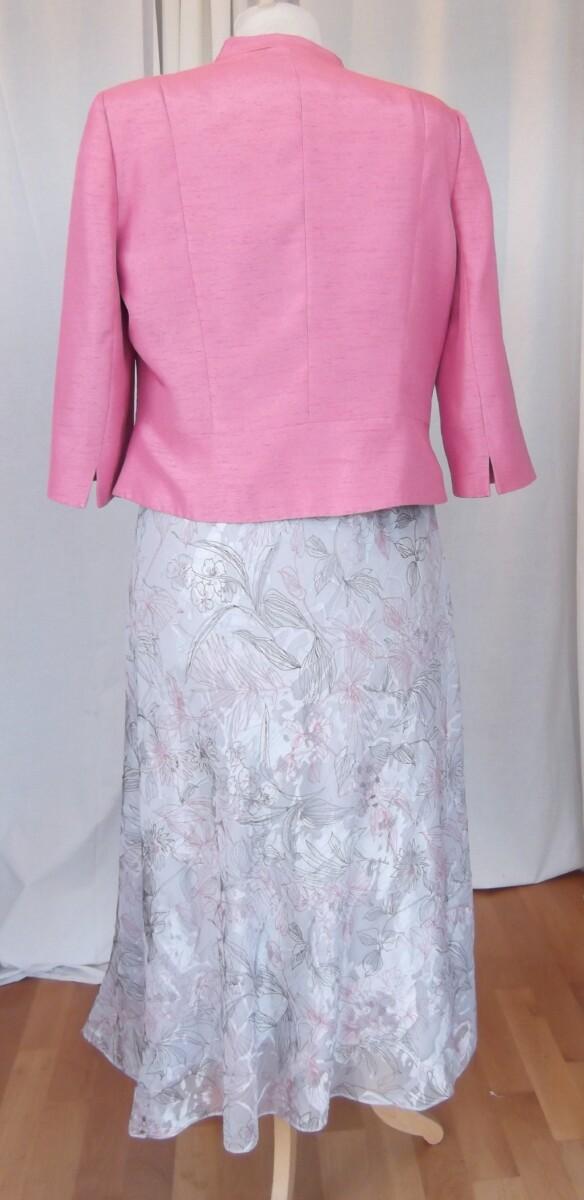 Jacques Vert CRYSTAL DEVORE FIT & FLARE DRESS GREY & CLOVER PINK PRINT MATCHING CLOVER PINK SHANTUNG JACKET
