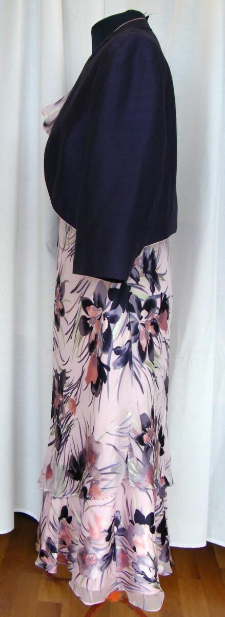 Jacques Vert DAMSON & PETAL PINK RANGE PINK SILK DEVORE DRESS PURPLE FLOWERHEAD PRINT & DAMSON BOLERO