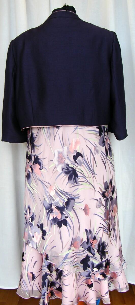 Jacques Vert DAMSON & PETAL PINK RANGE PINK SILK DEVORE DRESS PURPLE FLOWERHEAD PRINT & DAMSON BOLERO