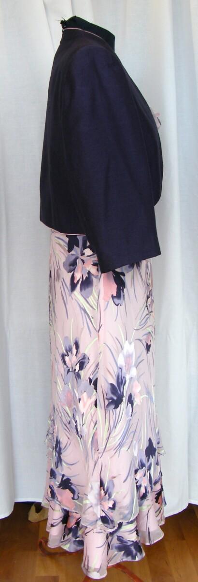 Jacques Vert DAMSON & PETAL PINK RANGE PINK SILK DEVORE DRESS PURPLE FLOWERHEAD PRINT & DAMSON BOLERO