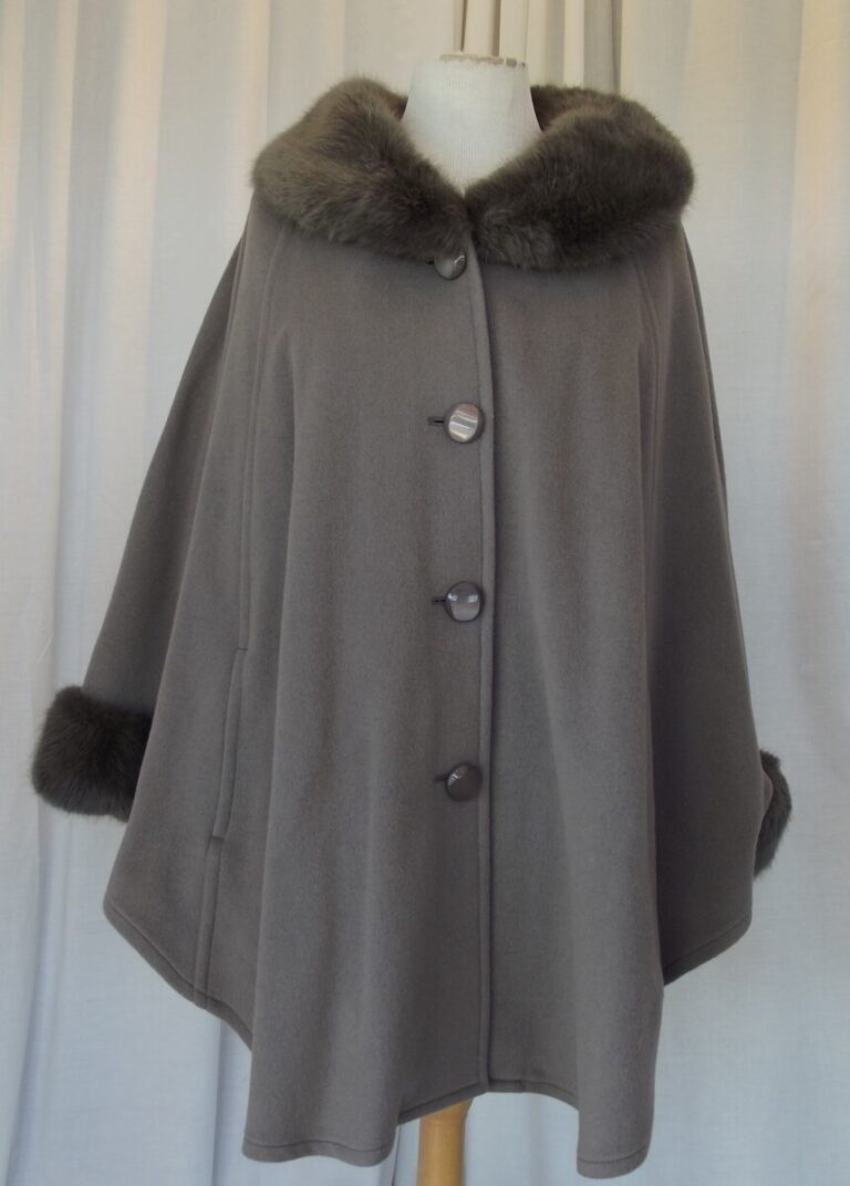 jacques vert DARK MUSHROOM CLOAK 76% WOOL 7% CASHMERE FAUX FUR TRIMMED BRAND NEW WITH TAGS