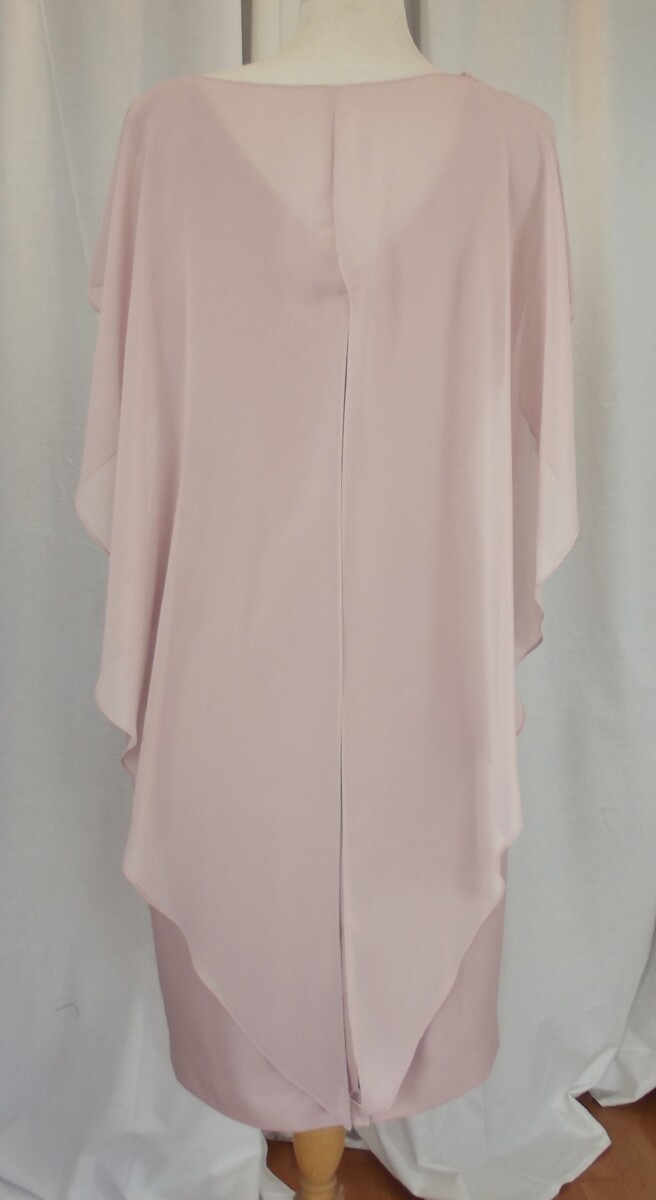 Jacques Vert DEEP MUSHROOM SOFT CREPE PRINTED CAPE DRAPE DRESS CORAL & RED LARGE FLOWERHEAD PRINT