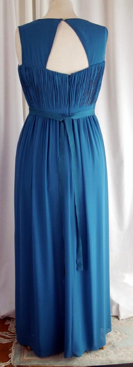 Jacques Vert DEEP TURQUOISE CHIFFON RUCHED & BEADED BODICE FLOOR LENGTH EVENING GOWN OPTIONAL BEADED BELT