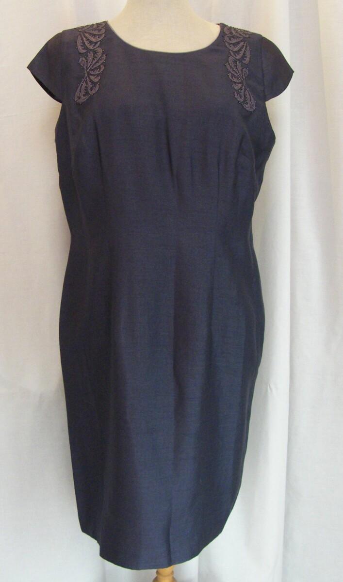 Jacques Vert DEEPLY DEVINE RANGE GRAPHITE GREY SHANTUNG SHIFT DRESS EMBROIDERED IN LIGHT GREY & GRAPHITE GREY JACKET