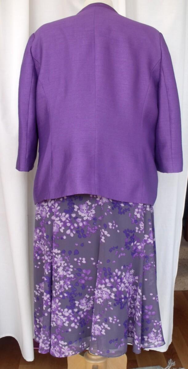 Jacques Vert DEEPLY DEVINE RANGE PURPLE SHANTUNG JACKET MATCHING GRAPHITE GREY CREPE DRESS VIOLA & PURPLE PRINT