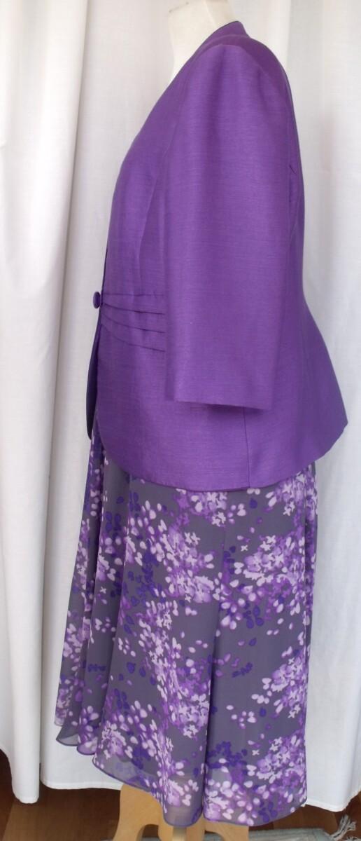 Jacques Vert DEEPLY DEVINE RANGE PURPLE SHANTUNG JACKET MATCHING GRAPHITE GREY CREPE DRESS VIOLA & PURPLE PRINT