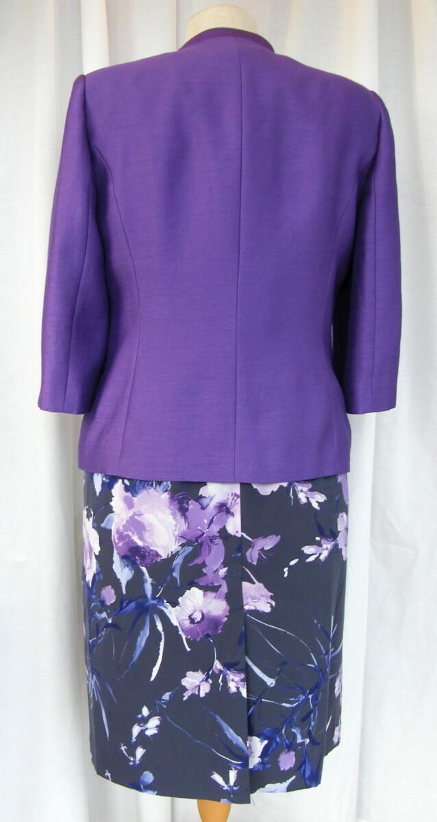 Jacques Vert DEEPLY DEVINE RANGE PURPLE SHANTUNG JACKET MATCHING GRAPHITE GREY CREPE DRESS VIOLA & PURPLE PRINT