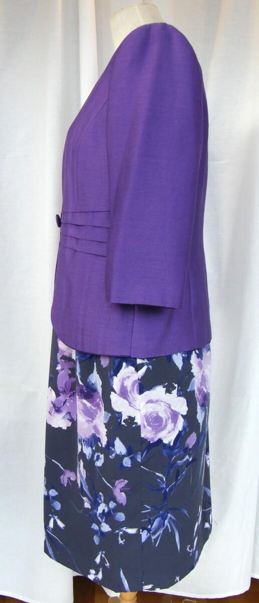 Jacques Vert DEEPLY DEVINE RANGE PURPLE SHANTUNG JACKET MATCHING GRAPHITE GREY CREPE DRESS VIOLA & PURPLE PRINT