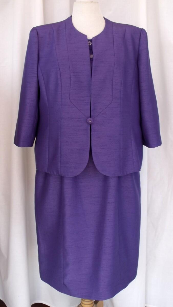 jacques vert DEEPLY DEVINE RANGE “VIOLA” SHANTUNG DRESS LACE TOP & LONG SLEEVES VIOLA SHANTUNG JACKET