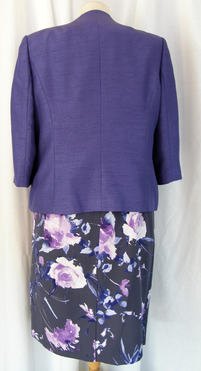Jacques Vert DEEPLY DEVINE RANGE “VIOLA” SHANTUNG JACKET MATCHING GRAPHITE GREY CREPE DRESS VIOLA PRINT