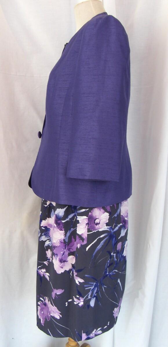 Jacques Vert DEEPLY DEVINE RANGE “VIOLA” SHANTUNG JACKET MATCHING GRAPHITE GREY CREPE DRESS VIOLA PRINT