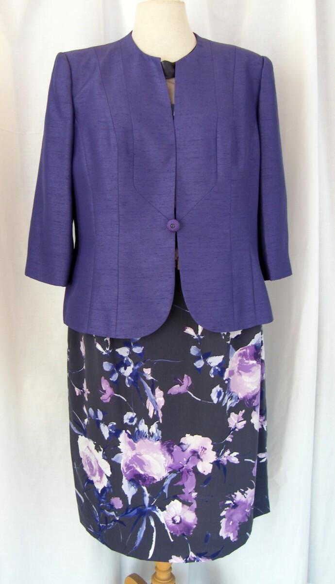 jacques vert DEEPLY DEVINE RANGE “VIOLA” SHANTUNG JACKET MATCHING GRAPHITE GREY CREPE DRESS VIOLA PRINT