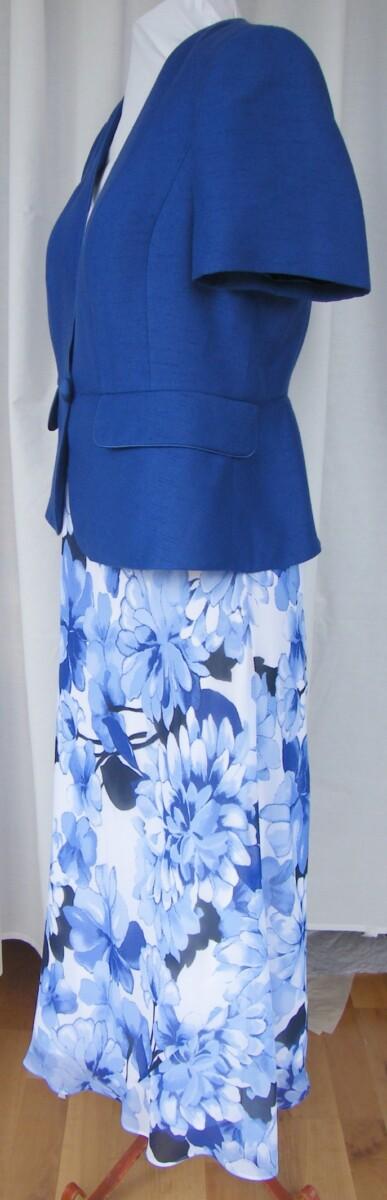 Jacques Vert DELPHINIUM RANGE IVORY CREPE CHIFFON BLUE FLOWERHEAD PRINT DRESS ROYAL BLUE PEPLUM JACKET SHORT SLEEVES