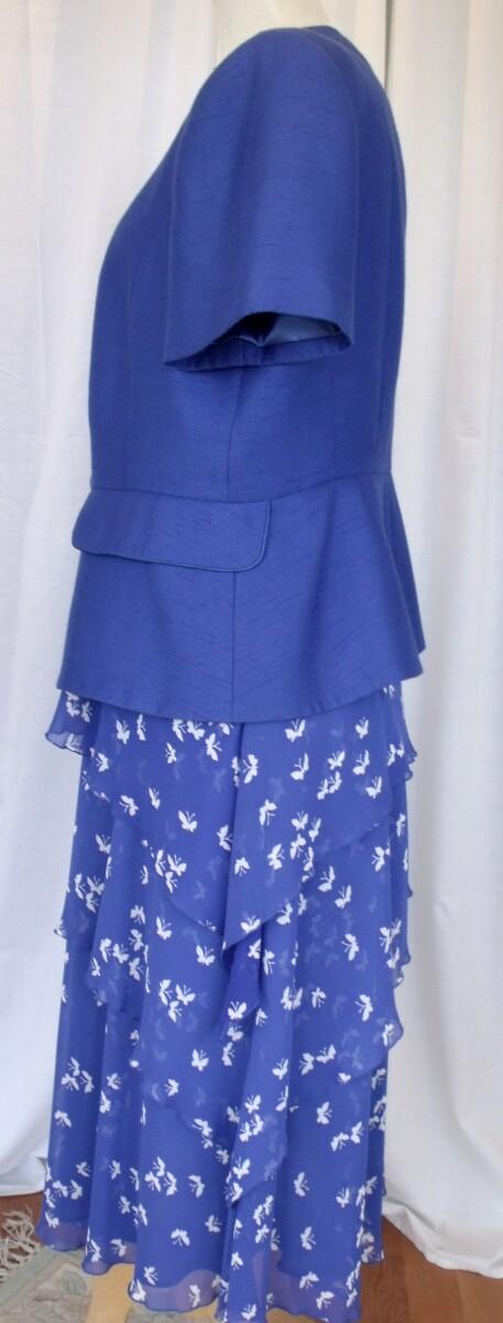 Jacques Vert DELPHINIUM RANGE ROYAL BLUE CHIFFON DRESS IVORY BUTTERFLY PRINT ROYAL BLUE PEPLUM JACKET SHORT SLEEVES