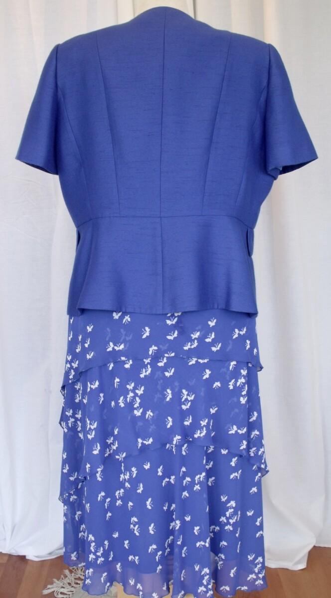 Jacques Vert DELPHINIUM RANGE ROYAL BLUE CHIFFON DRESS IVORY BUTTERFLY PRINT ROYAL BLUE PEPLUM JACKET SHORT SLEEVES
