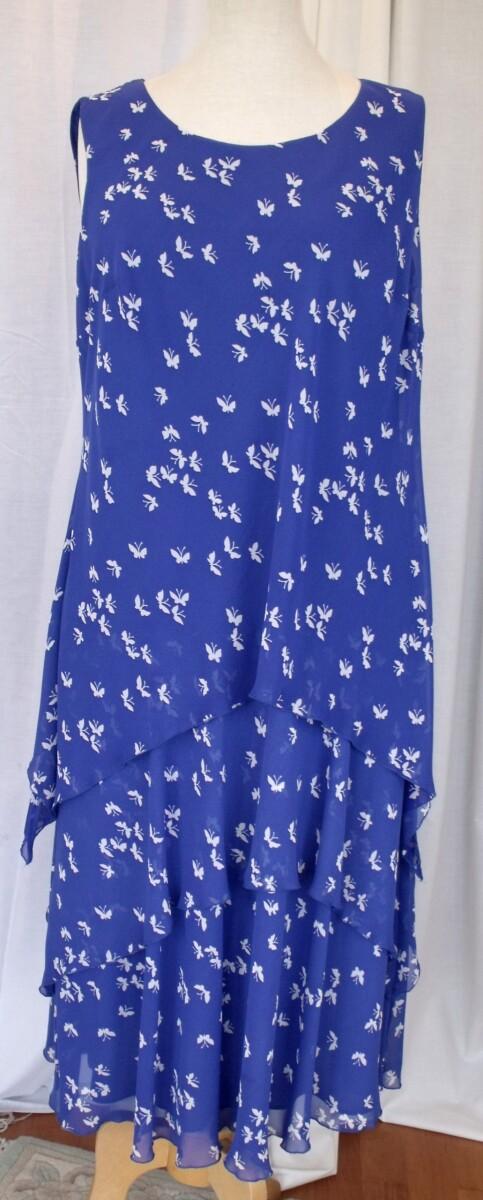 Jacques Vert DELPHINIUM RANGE ROYAL BLUE CHIFFON DRESS IVORY BUTTERFLY PRINT ROYAL BLUE PEPLUM JACKET SHORT SLEEVES