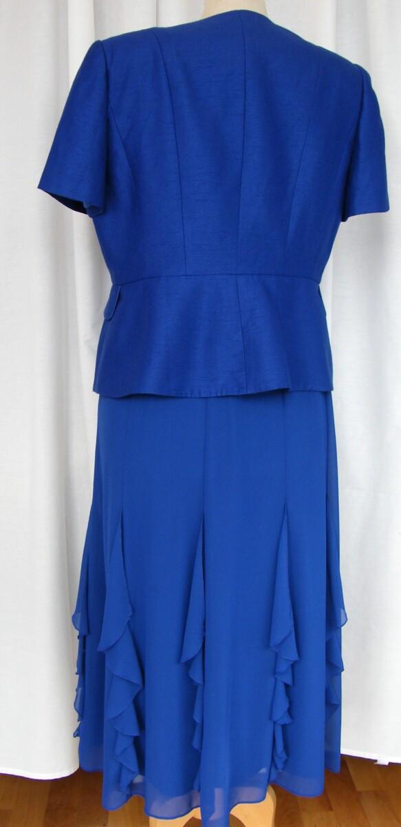 Jacques Vert DELPHINIUM RANGE ROYAL BLUE CREPE CHIFFON EMPIRE LINE DRESS ROYAL BLUE PEPLUM JACKET SHORT SLEEVES