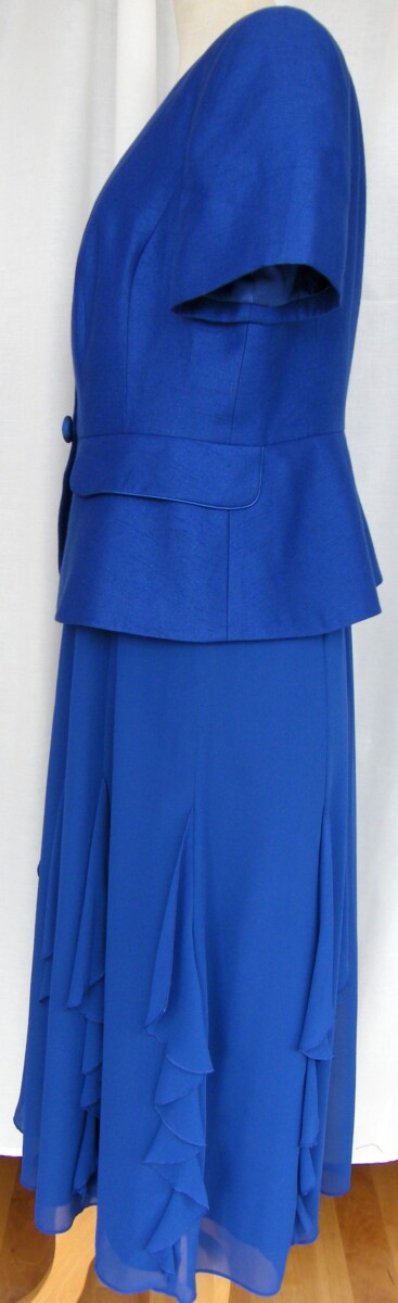 Jacques Vert DELPHINIUM RANGE ROYAL BLUE CREPE CHIFFON EMPIRE LINE DRESS ROYAL BLUE PEPLUM JACKET SHORT SLEEVES