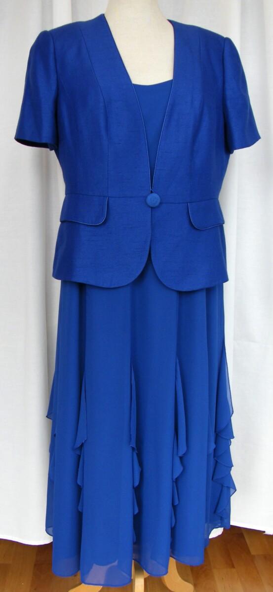 jacques vert DELPHINIUM RANGE ROYAL BLUE CREPE CHIFFON EMPIRE LINE DRESS ROYAL BLUE PEPLUM JACKET SHORT SLEEVES
