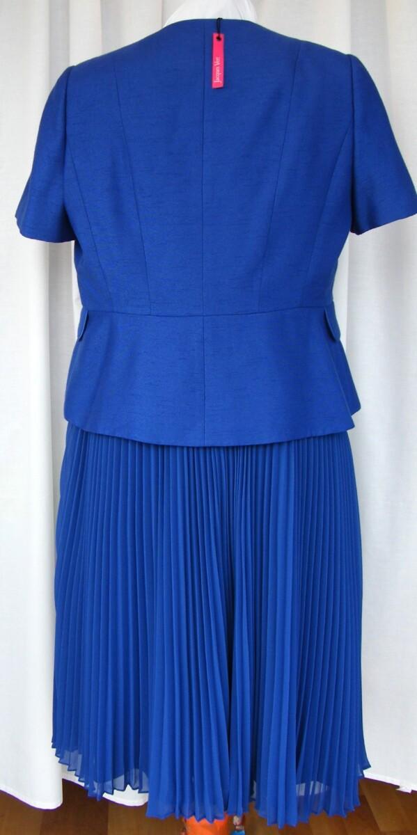 Jacques Vert DELPHINIUM RANGE ROYAL BLUE CREPE CHIFFON SUNRAY PLEAT DRESS ROYAL BLUE PEPLUM JACKET SHORT SLEEVES