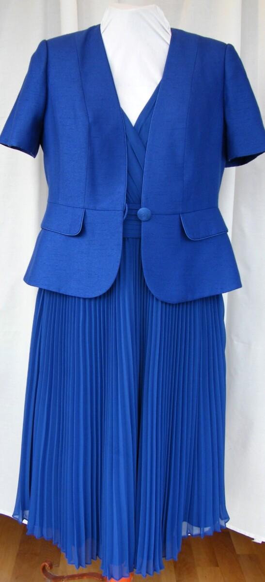 jacques vert DELPHINIUM RANGE ROYAL BLUE CREPE CHIFFON SUNRAY PLEAT DRESS ROYAL BLUE PEPLUM JACKET SHORT SLEEVES