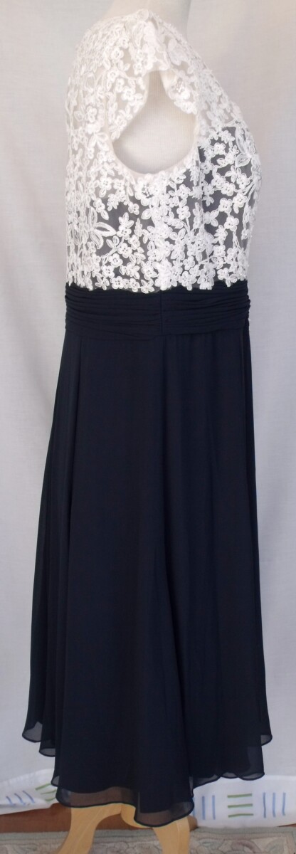 Jacques Vert DRESS OF IVORY LACE BODICE WITH BLACK CHIFFON SKIRT