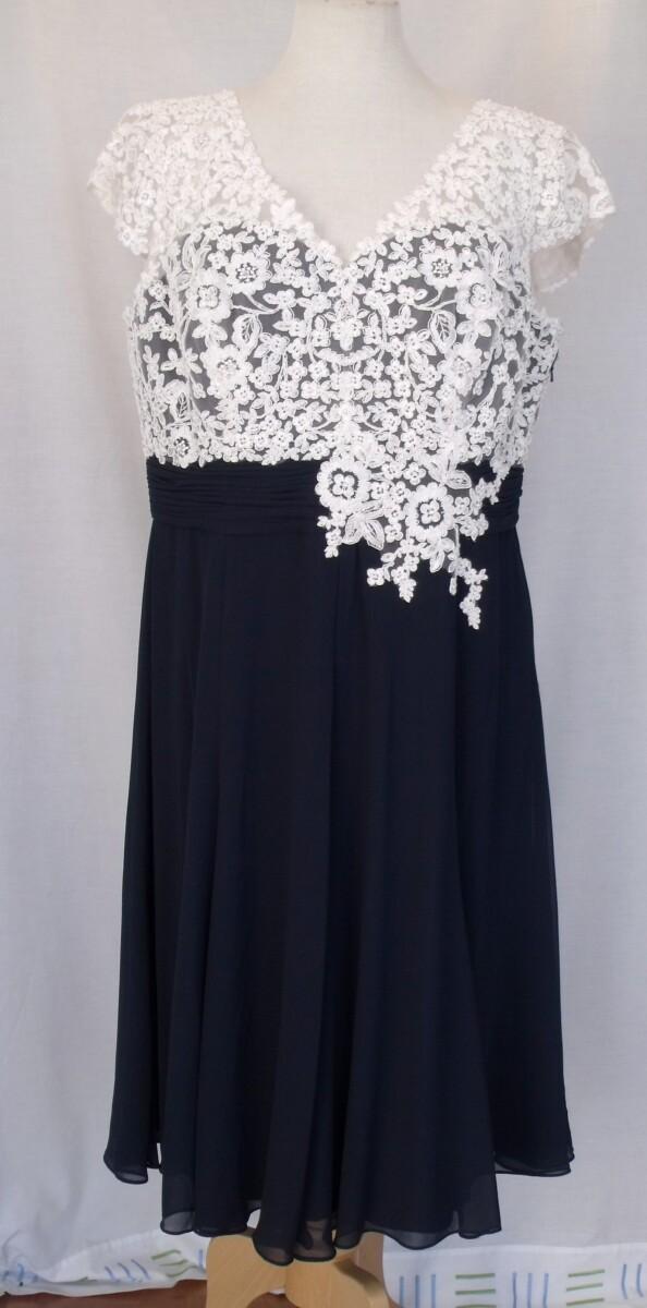 jacques vert DRESS OF IVORY LACE BODICE WITH BLACK CHIFFON SKIRT