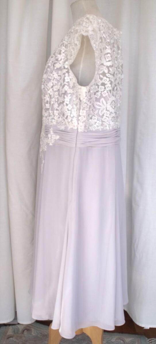 Jacques Vert DRESS OF IVORY LACE BODICE WITH DOVE GREY CHIFFON SKIRT