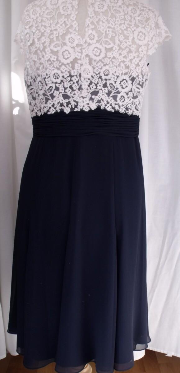Jacques Vert DRESS OF IVORY LACE BODICE WITH NAVY CHIFFON SKIRT