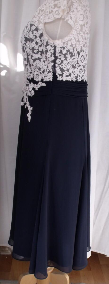 Jacques Vert DRESS OF IVORY LACE BODICE WITH NAVY CHIFFON SKIRT