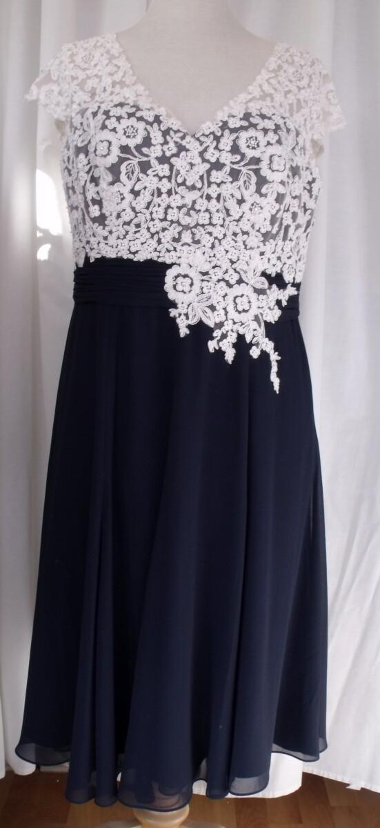 jacques vert DRESS OF IVORY LACE BODICE WITH NAVY CHIFFON SKIRT