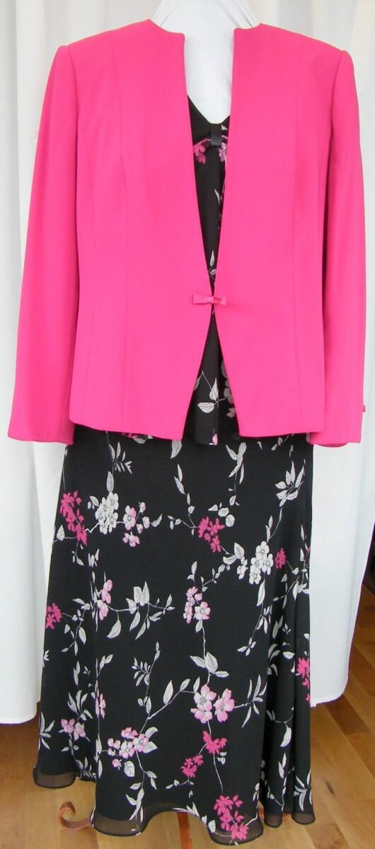 jacques vert DRESS TO IMPRESS RANGE ORIENTAL PRINT CHIFFON SKIRT & TOP & LIPSTICK PINK WOVEN JACKET