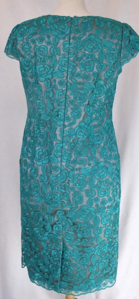 Jacques Vert EMERALD GREEN OPULENT LACE DRESS & EMERALD GREEN SHANTUNG JACKET SATIN FACED SEAMS