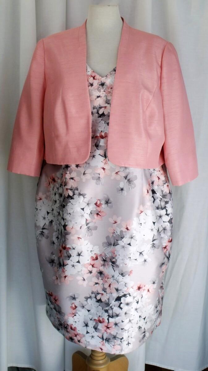 jacques vert ENCHANTED BLOSSOM PRINT SHANTUNG SHIFT DRESS & PEACH SHORT JACKET
