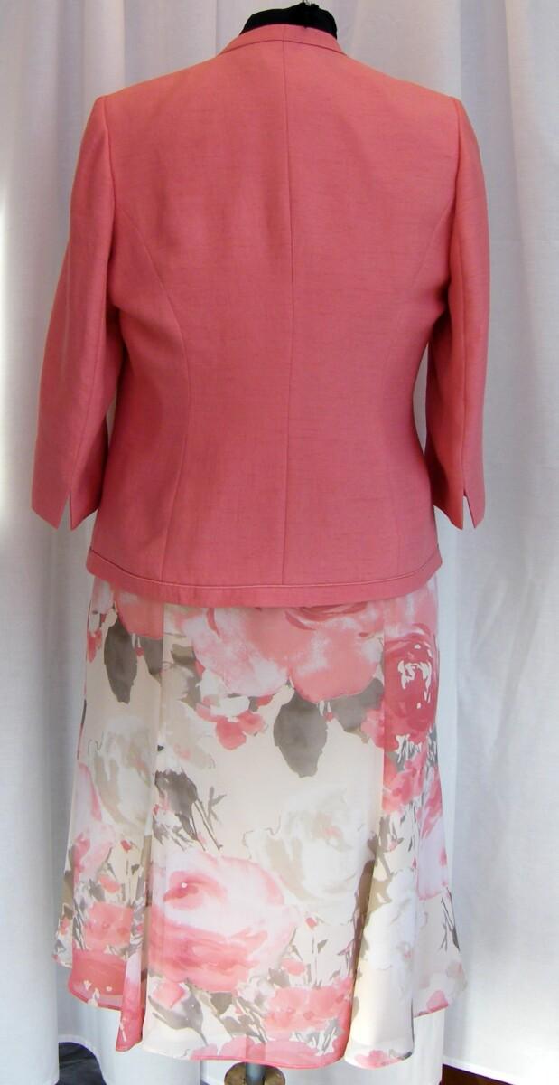 Jacques Vert EUCALYPTUS & CAMELIA RANGE IVORY CHIFFON DRESS LARGE PINK ROSE PRINT CAMELIA ROSE PINK JACKET