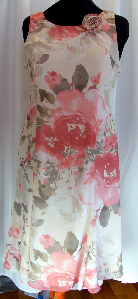 Jacques Vert EUCALYPTUS & CAMELIA RANGE IVORY CHIFFON DRESS LARGE PINK ROSE PRINT CAMELIA ROSE PINK JACKET