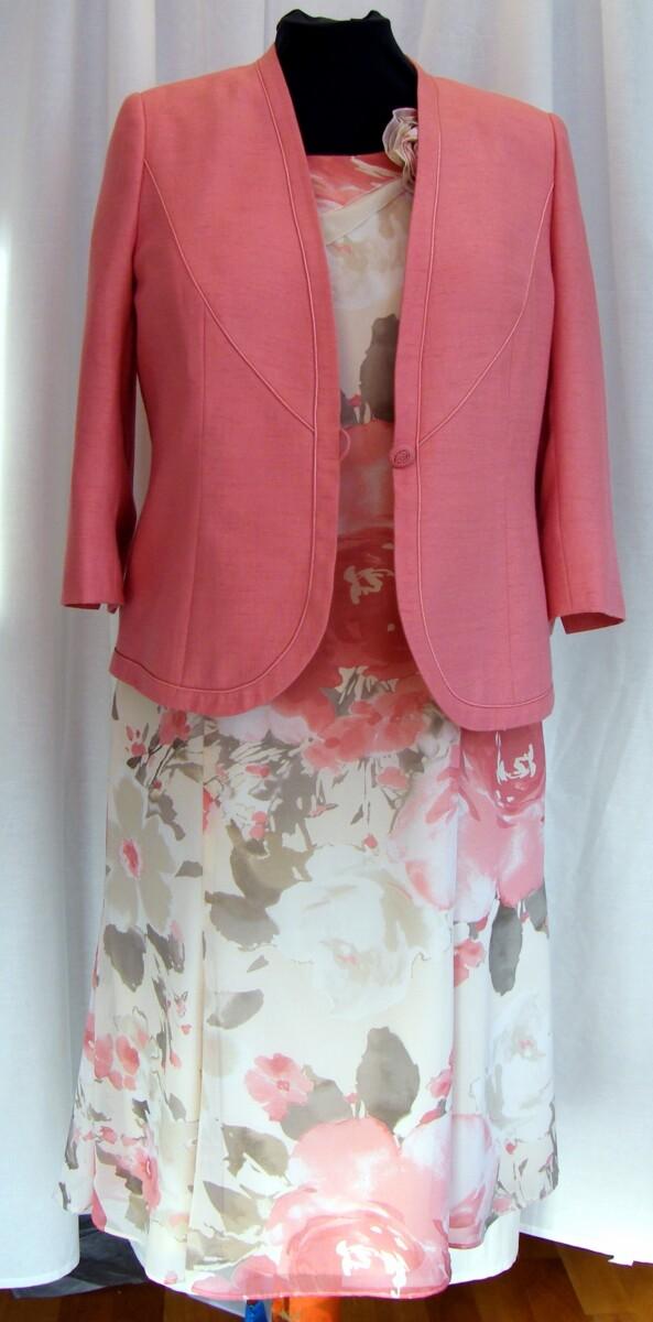 jacques vert EUCALYPTUS & CAMELIA RANGE IVORY CHIFFON DRESS LARGE PINK ROSE PRINT CAMELIA ROSE PINK JACKET