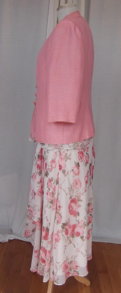 Jacques Vert EUCALYPTUS & CAMELIA RANGE IVORY CHIFFON PINK ROSE PRINT SKIRT & TOP AZALEA ROSE PINK JACKET