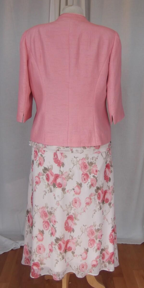 Jacques Vert EUCALYPTUS & CAMELIA RANGE IVORY CHIFFON PINK ROSE PRINT SKIRT & TOP AZALEA ROSE PINK JACKET