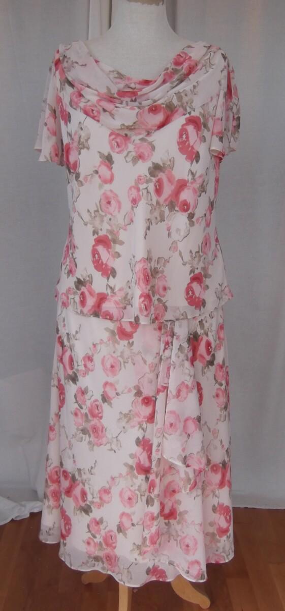 Jacques Vert EUCALYPTUS & CAMELIA RANGE IVORY CHIFFON PINK ROSE PRINT SKIRT & TOP AZALEA ROSE PINK JACKET