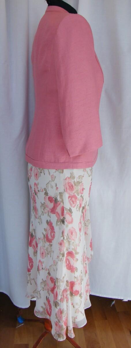 Jacques Vert EUCALYPTUS & CAMELIA RANGE IVORY CHIFFON PINK ROSE PRINT SKIRT & TOP CAMELIA ROSE PINK JACKET