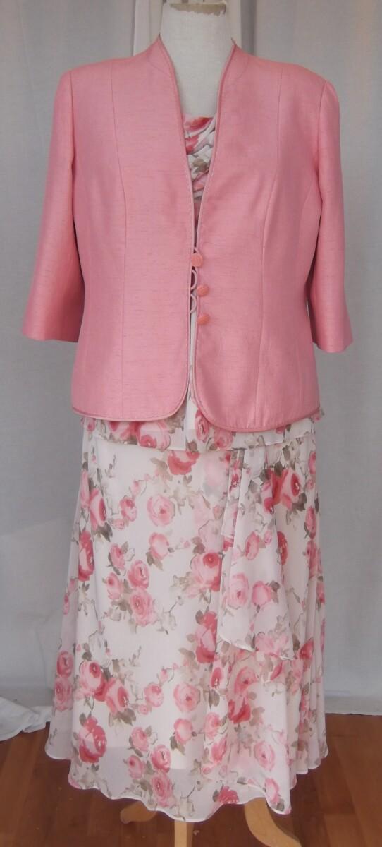 jacques vert EUCALYPTUS & CAMELIA RANGE IVORY CHIFFON PINK ROSE PRINT SKIRT & TOP AZALEA ROSE PINK JACKET