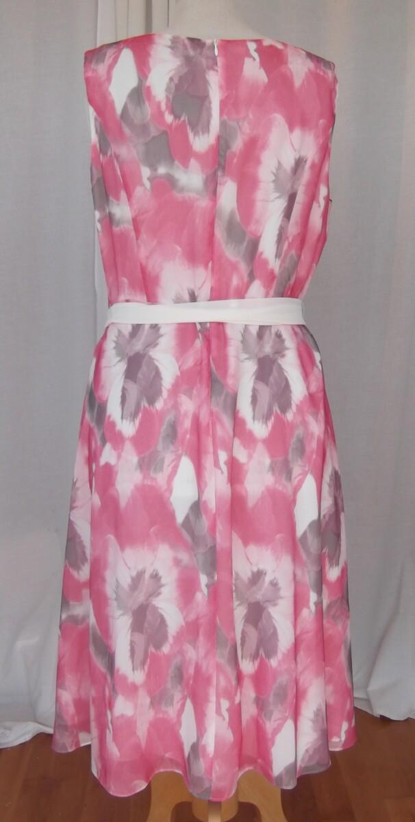 Jacques Vert FEMININE CLOVER PINK SHANTUNG JACKET MATCHING JERSEY CHIFFON DRESS IN PINK & GREY LARGE PANSY FLOWERHEAD PRINT OPTIONAL IVORY CHIFFON SASH