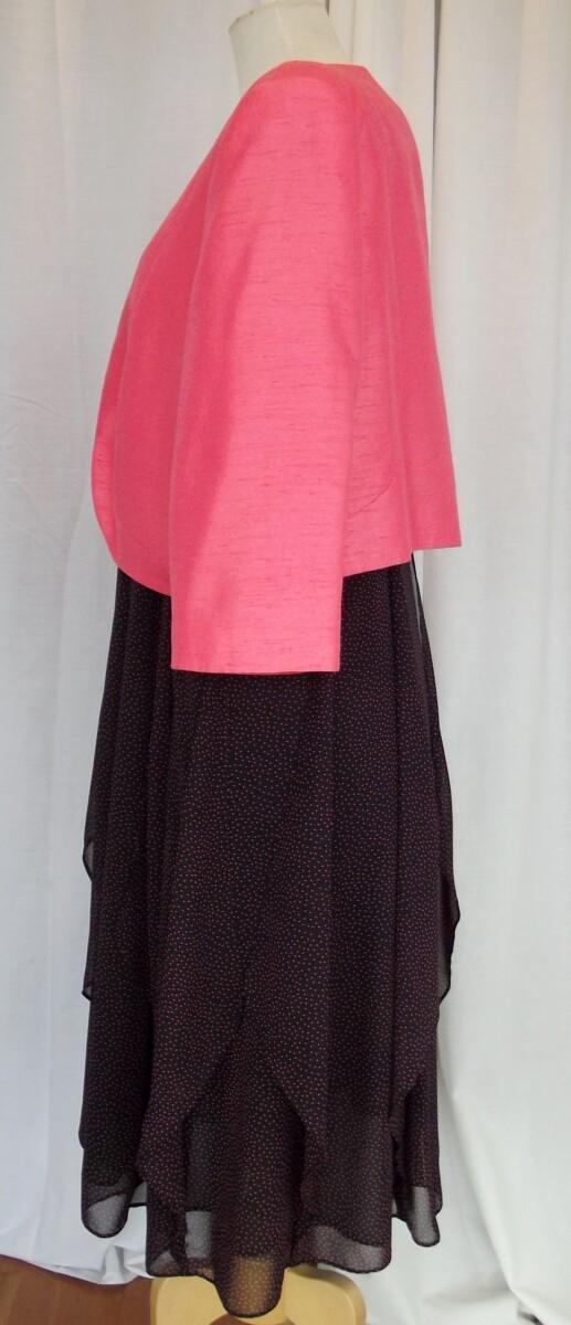 Jacques Vert FLAMINGO RANGE BLACK CHIFFON DRESS CORAL SPOT PRINT & CORAL WOVEN SHORT JACKET