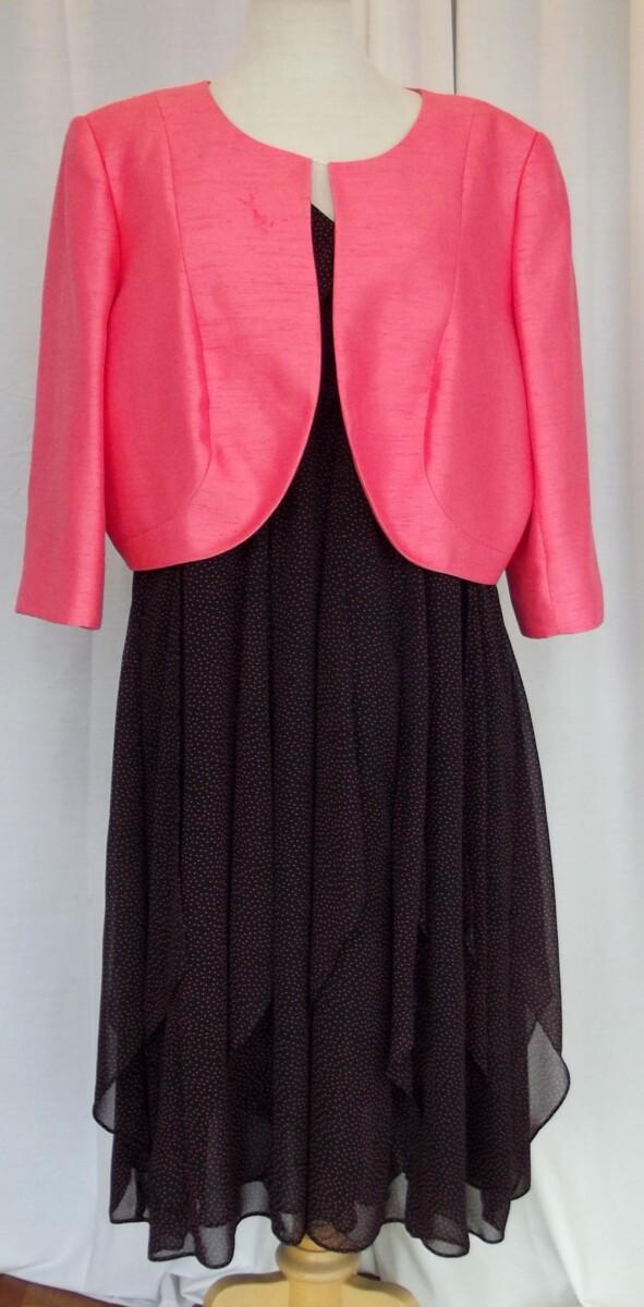 jacques vert FLAMINGO RANGE BLACK CHIFFON DRESS CORAL SPOT PRINT & CORAL WOVEN SHORT JACKET