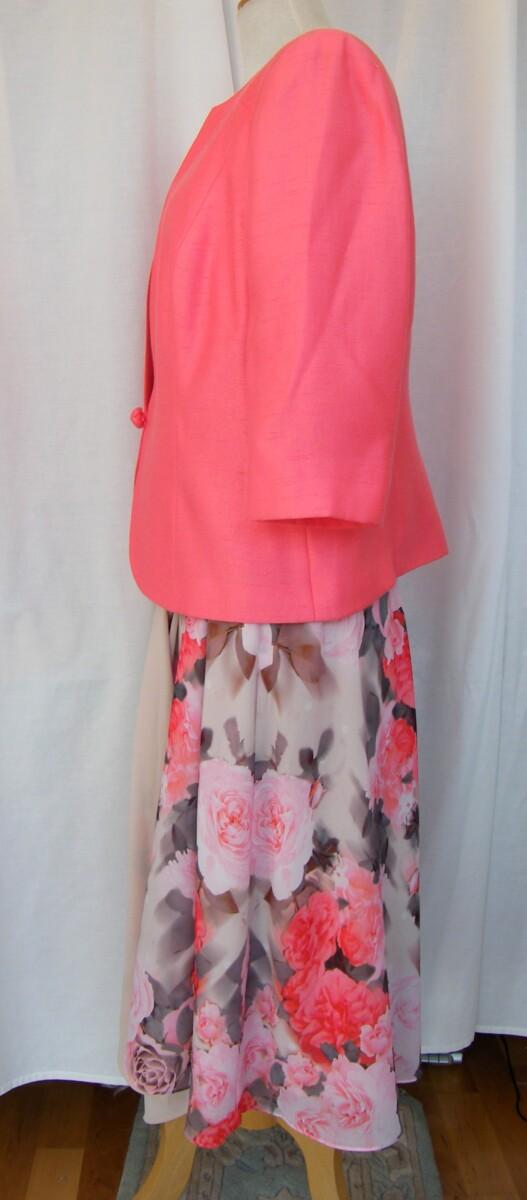 Jacques Vert FLOWER & SPOT PROM DRESS CORAL & PINK FLORAL PLACEMENT PRINT & CORAL SHANTUNG JACKET