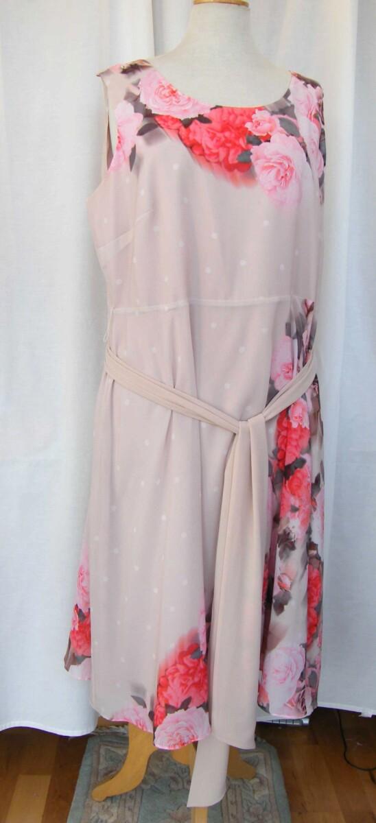 Jacques Vert FLOWER & SPOT PROM DRESS CORAL & PINK FLORAL PLACEMENT PRINT & CORAL SHANTUNG JACKET