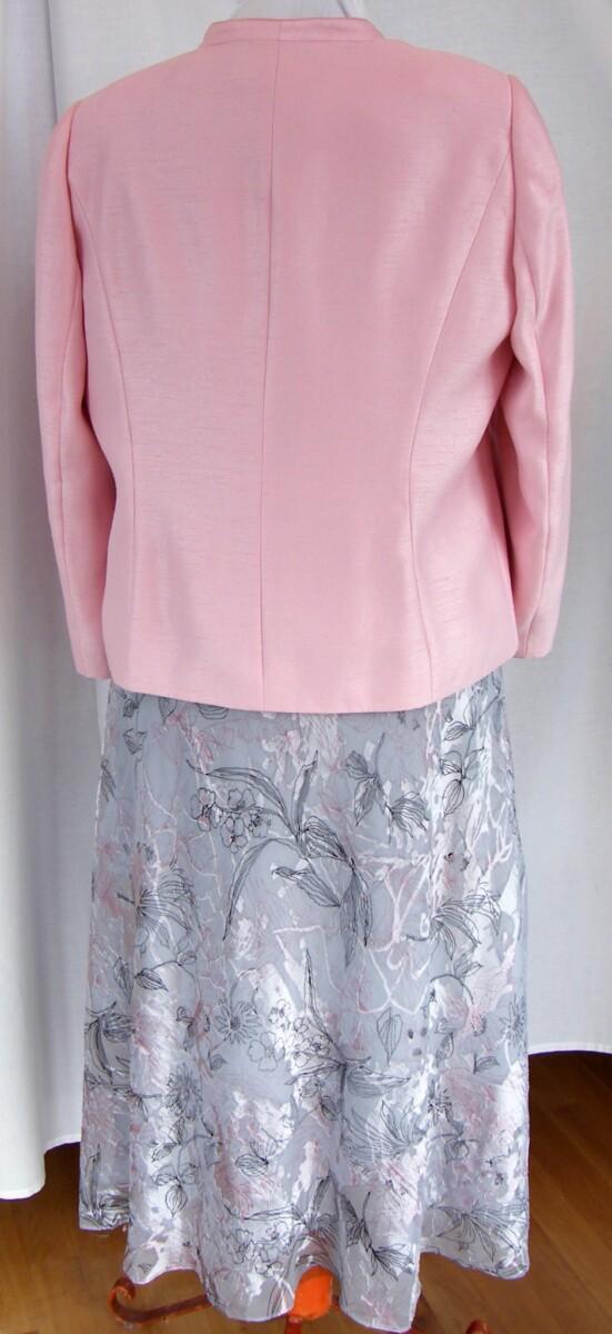 Jacques Vert FONDANT PINK RANGE PINK & GREY CRYSTAL DEVORE DRESS & MATCHING BROACH JACKET IN FONDANT PINK SHANTUNG