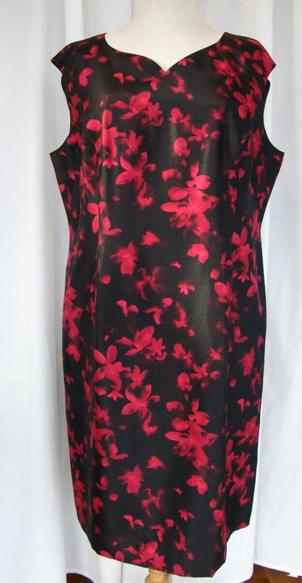 Jacques Vert GARNET RANGE BLACK SHANTUNG SHIFT DRESS GARNET RED ORIENTAL FLORAL PRINT & GARNET RED JACKET
