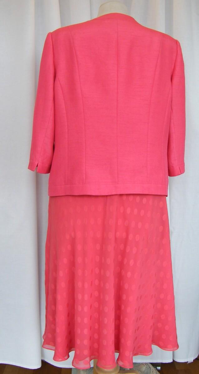 Jacques Vert GERANIUM RANGE 100% SILK EMPIRE LINE DRESS IN VIBRANT “GERANIUM” CORAL SPOT PRINT & GERANIUM SHANTUNG JACKET